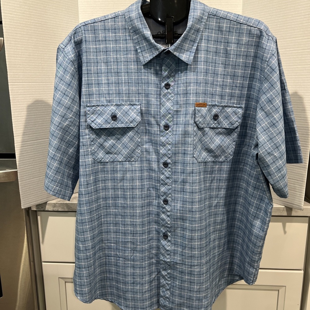 ORVIS Classic Collection Mens XXL Blue Plaid Short Sleeve Shirt Polyester